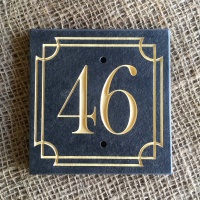 RIVEN Slate House Sign Door Number with CURVE BORDER CREAM